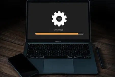 Laptop installing an important software update