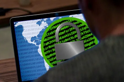 a person looking at a computer screen