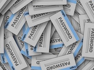 Pile of password labels, representing leaked account credentials