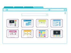 Illustration of a web browser window with site thumbnails